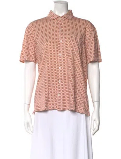 Pre-owned Isaia Printed Short Sleeve Button-up Top In Pink