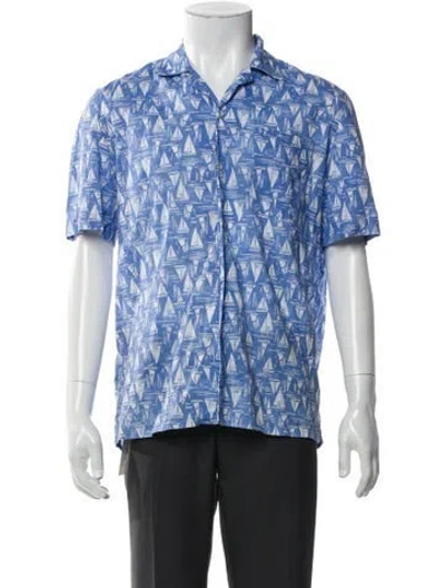 Pre-owned Isaia Printed Short Sleeve Shirt In Blue