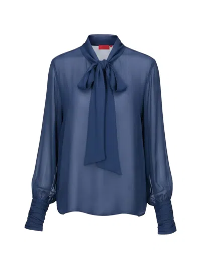 Isaia Pussy-bow Sheer Blouse In Blue