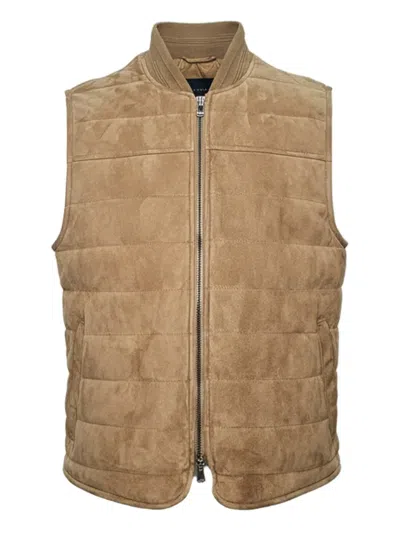 Isaia Quilted Suede Gilet In Brown
