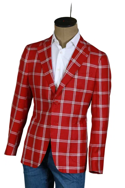 Isaia Red Windowpane Sport Jacket In Multi