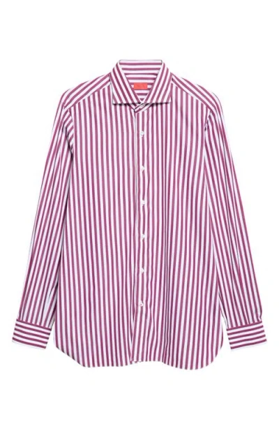 Isaia Rigato Stripe Poplin Button-up Shirt In Purple