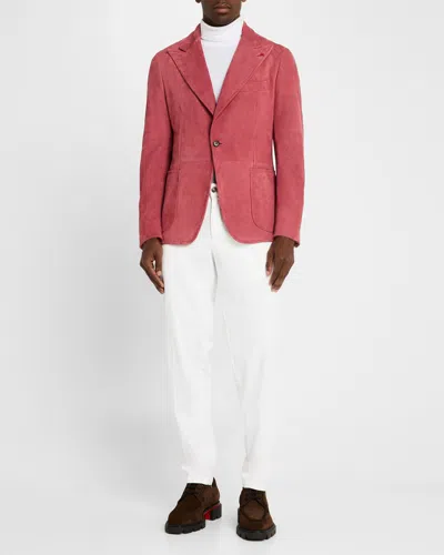 Isaia Rose Suede Single-breasted Blazer In Pastel Pink