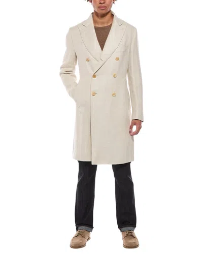 Isaia Ross Linen Overcoat In Neutral