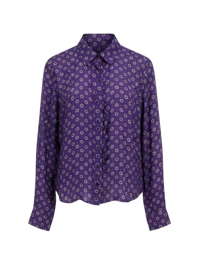 Isaia Ruffled Geometric-print Shirt In Purple