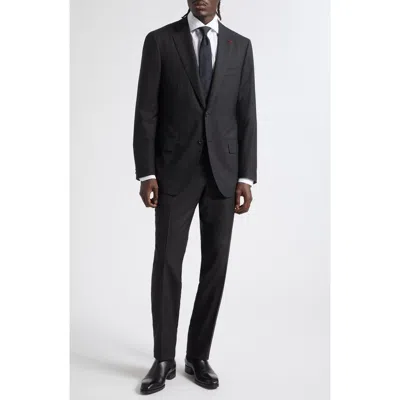 Isaia Sanita Solid Super 160s Wool Suit In Black