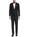 Isaia Satin Peak-lapel One-button Wool Tuxedo, Black In Black