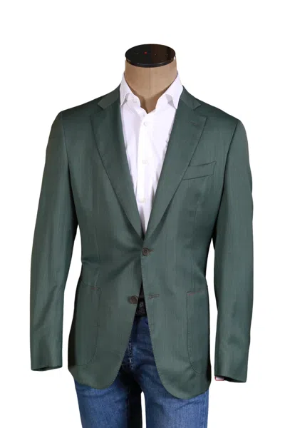 Isaia Sea-green Solid Wool Sport Jacket