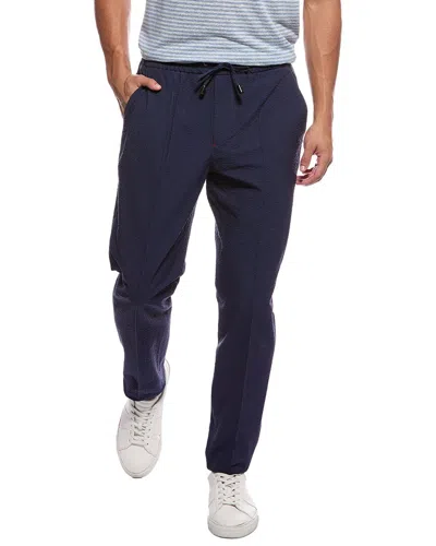 Isaia Seersucker Drawstring Trouser In Blue