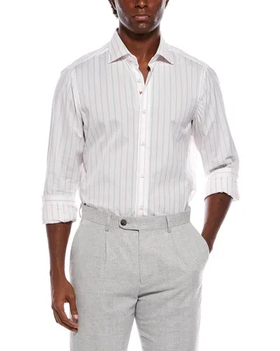 Isaia Cotton Stripe Mix Shirt In Neutral