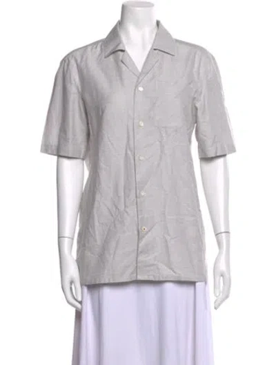 Pre-owned Isaia Short Sleeve Button-up Top In Gray