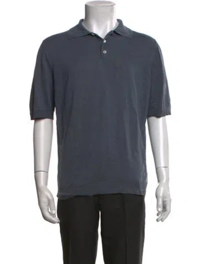 Pre-owned Isaia Silk Collar Polo Shirt In Blue