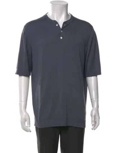 Pre-owned Isaia Silk Crew Neck Henley In Grey