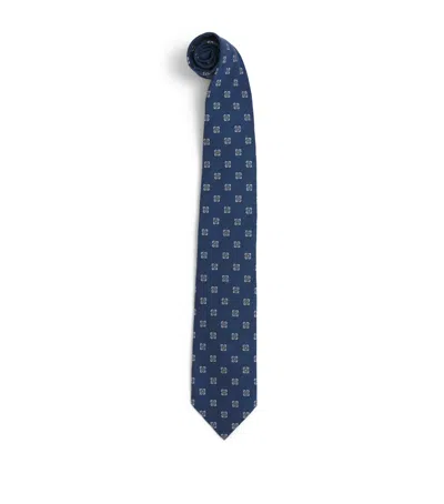Isaia Silk Floral Tie In Blue