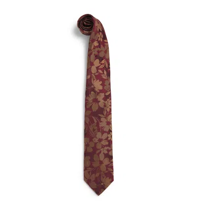 Isaia Silk Floral Tie In Red