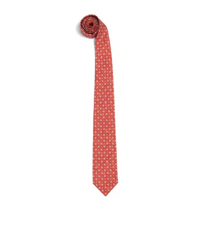 Isaia Silk Floral Tie In Red