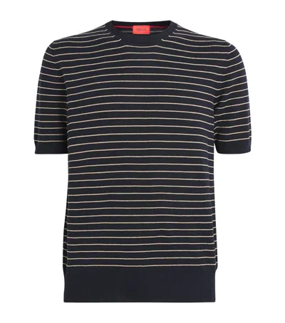Isaia Silk-linen Knitted T-shirt In Blue