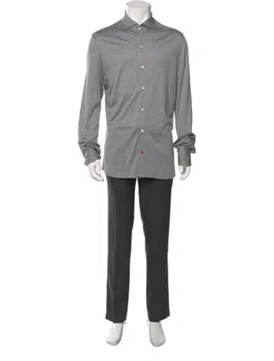 Pre-owned Isaia Silk Long Sleeve Shirt In Gray