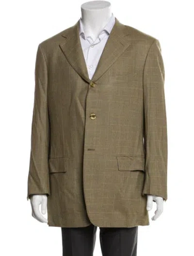 Pre-owned Isaia Silk Plaid Print Blazer In Green