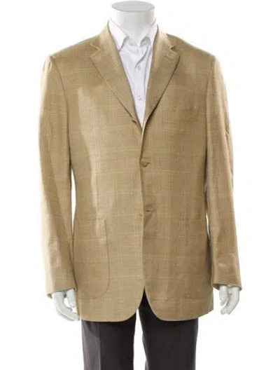 Pre-owned Isaia Silk Plaid Print Blazer In Yellow