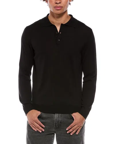 Isaia Silk Polo Sweater In Black