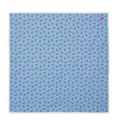 Isaia Silk Printed Pocket Square In Blue