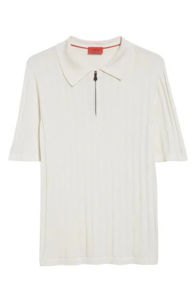 Isaia Silk Rib Polo In Open White