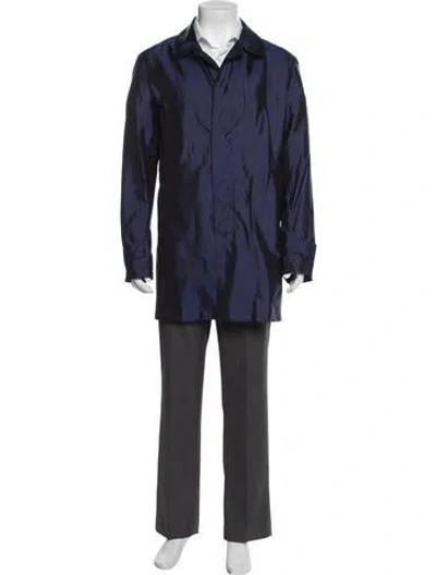Pre-owned Isaia Silk Trench Coat In Blue