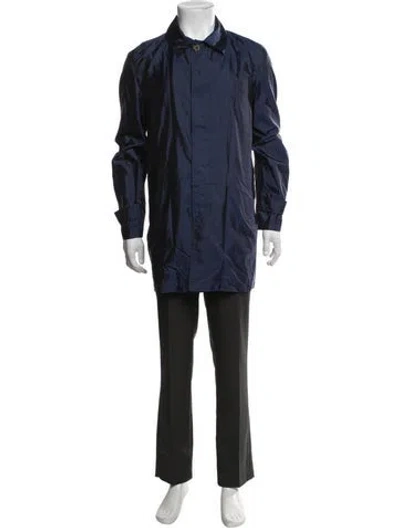 Pre-owned Isaia Silk Trench Coat In Blue