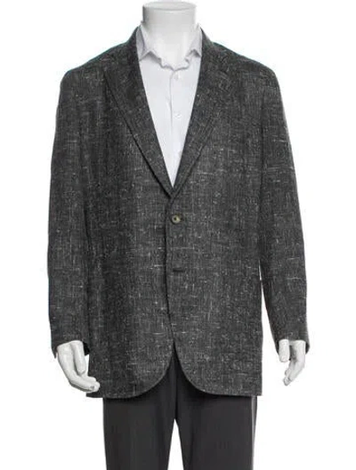 Pre-owned Isaia Silk Tweed Pattern Blazer In Grey