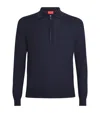 Isaia Silk-wool-cashmere Polo Shirt In Blue