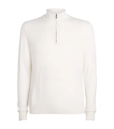 Isaia Silk-cashmere Quarter-zip Sweater In White