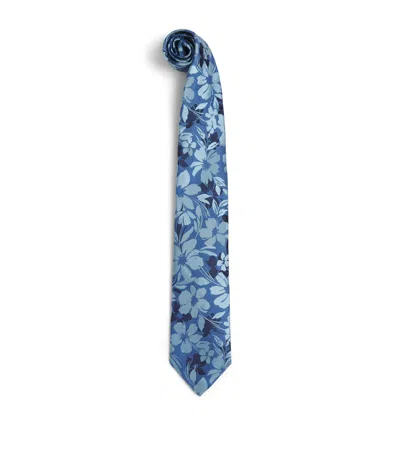 Isaia Silk-linen Jacquard Tie In Blue