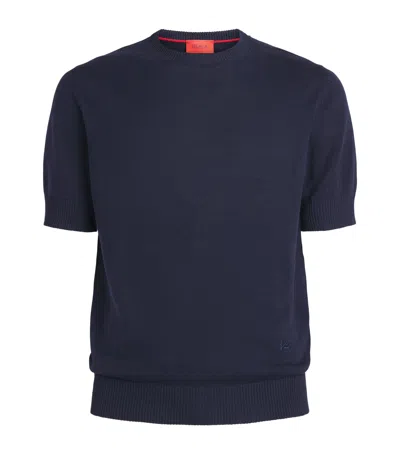 Isaia Silk-linen T-shirt In Blue
