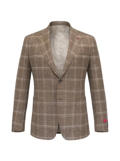 Isaia Single-breasted Plaid Blazer In Brown