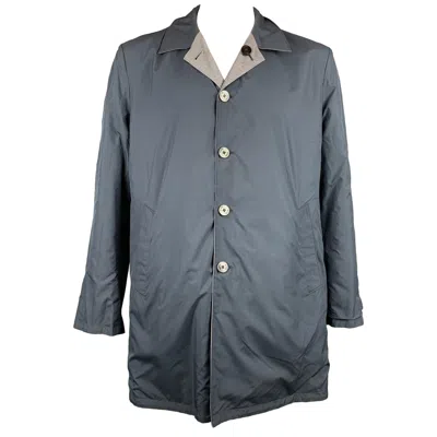 Pre-owned Isaia Size 46 Navy & Grey Two Toned Wool / Polyester Reversible Coat In Gray