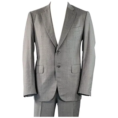 Pre-owned Isaia Size 46 Regular Grey Slate Wool Notch Lapel Suit In Gray