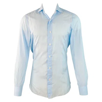 Pre-owned Isaia Size S Blue White Stripe Cotton Spread Collar Long Sleeve Shirt