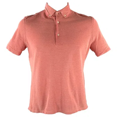 Pre-owned Isaia Size Xl Red White Nailhead Cotton Button Down Polo