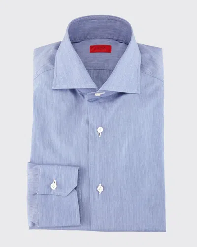 Isaia Slim-fit Basic Solid Cotton Dress Shirt In Blue