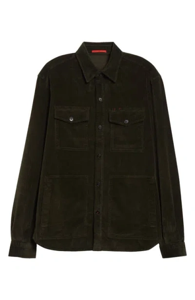 Isaia Stretch Cotton Corduroy Overshirt In Green