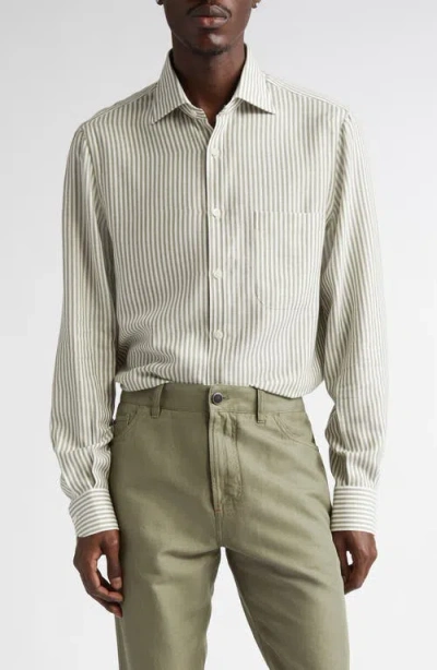 Isaia Stripe Cotton & Cashmere Button-up Shirt In Gold