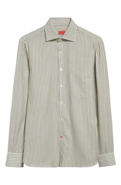 Isaia Stripe Cotton & Cashmere Button-up Shirt In White/green