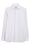 Isaia Stripe Cotton Button-up Shirt In White