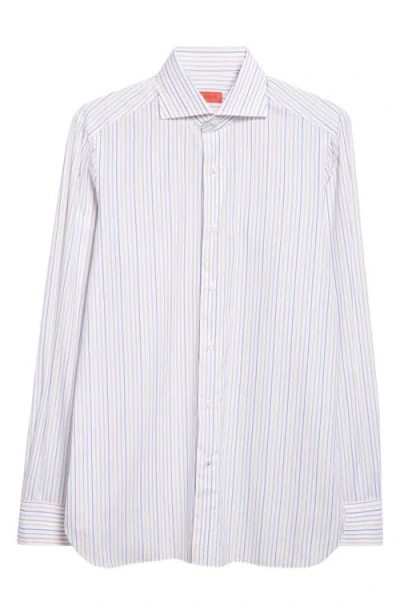 Isaia Stripe Cotton Button-up Shirt In White