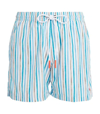 Isaia Stripe Print Swim Shorts In Blue