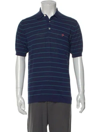 Pre-owned Isaia Striped Collar Polo Shirt In Blue