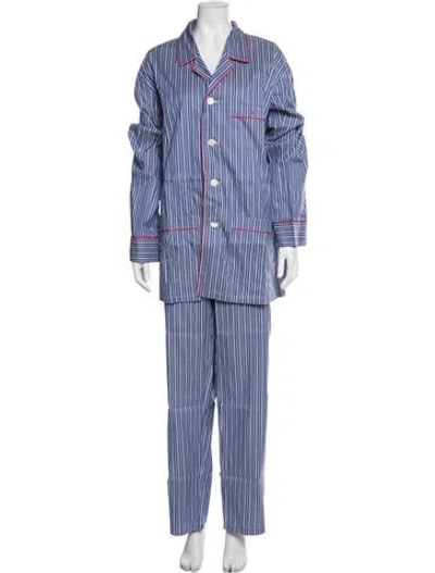 Pre-owned Isaia Striped Embroidered Accent Pajamas In Blue