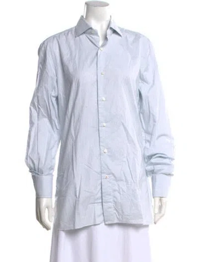Pre-owned Isaia Striped Long Sleeve Button-up Top In Blue/white