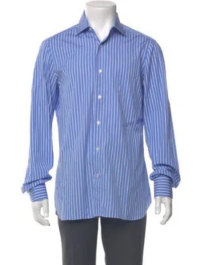 Pre-owned Isaia Striped Long Sleeve Dress Shirt In Blue